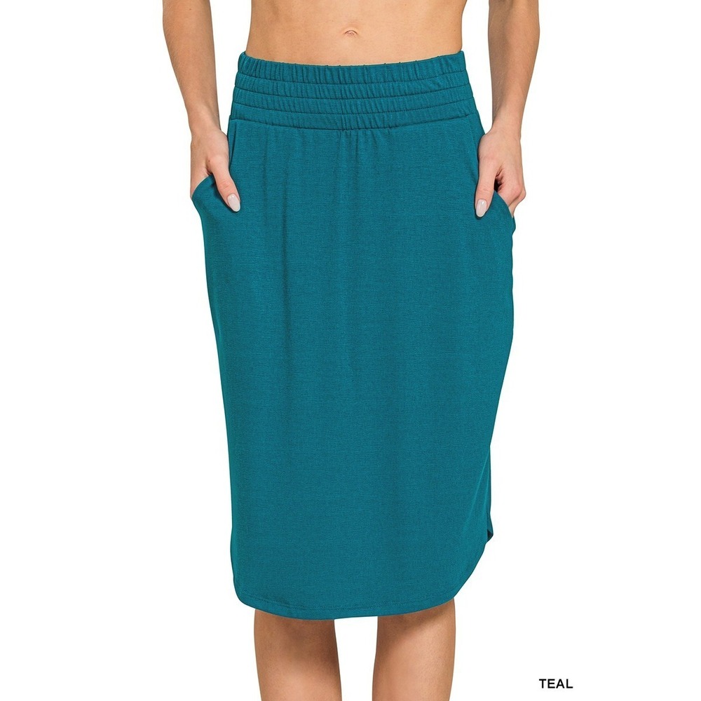 Zenna Elastic Waist Tulip Hem Skirt Teal Large